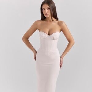 House of CB Valeria Blush Satin Midi Dress